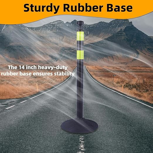BESEA Rubber 39 Inch Traffic Delineator Posts, 6 Pack Safety Cones for Driveway with Reflective Stripes