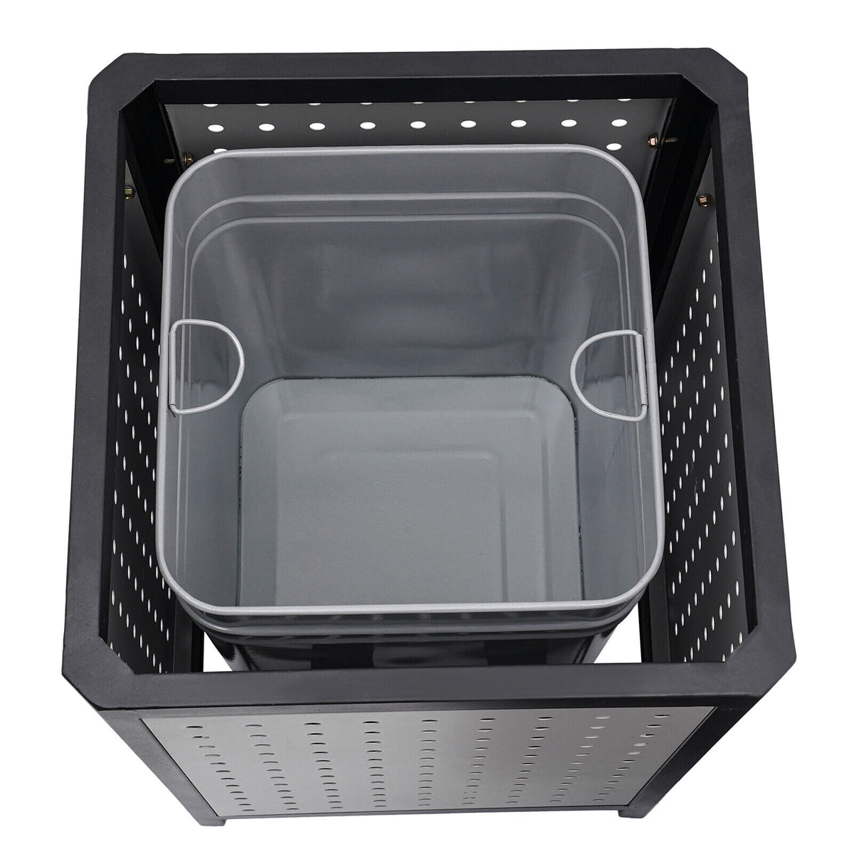 Industrial 15 Gallon Trash Can, Commercial Outdoor Waste Container Galvanized Steel Garbage Can for Indoor Outdoor Use, Grey Trash Receptacle Garbage Enclosure with Ashtray for Kitchen
