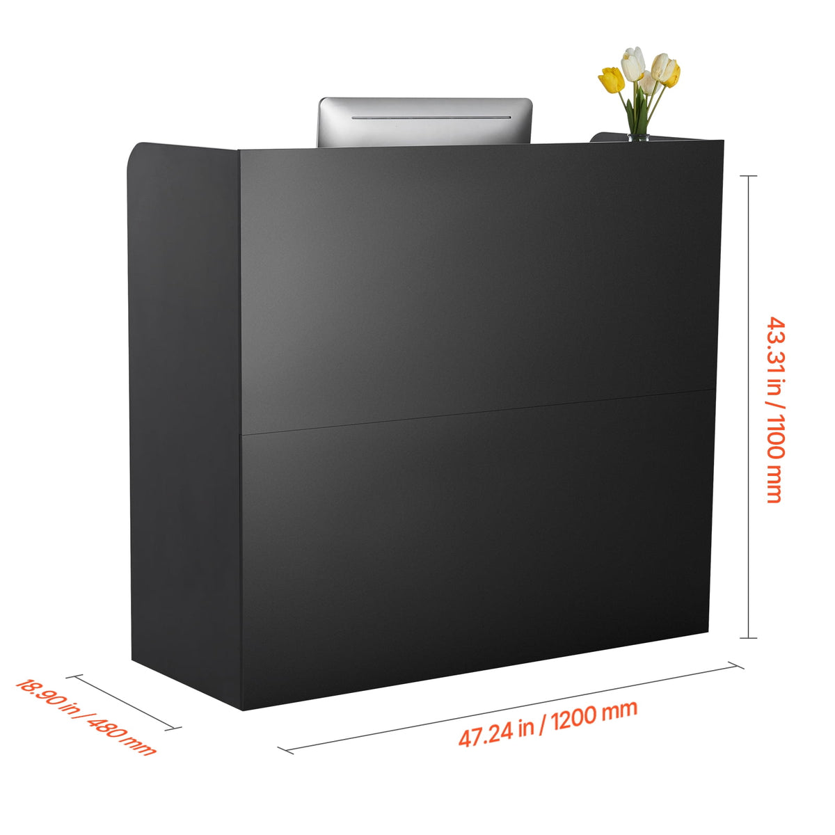 VEVOR Reception Desk, 47 Inch Rectangular Front Counter Table, Office Reception Counter with Lockable Drawer and Storage Cabinet, for Checkout, Lobby, Beauty Salon and Office, Black