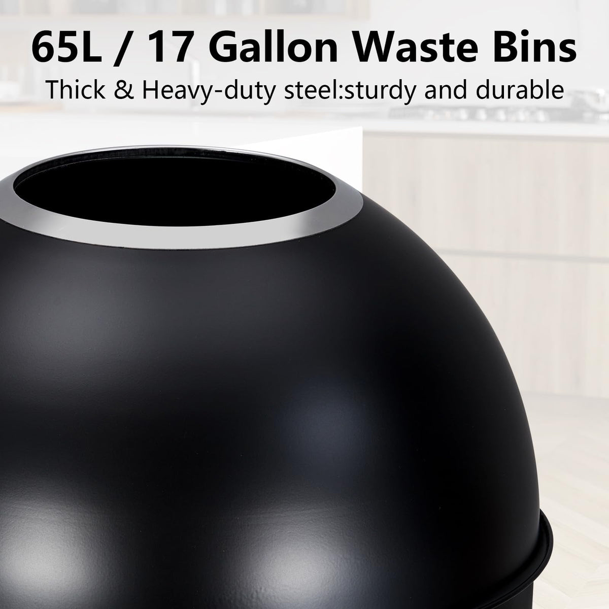 Huisuilinss 17 Gallon Trash Can,Black Open Top Trash Can,Commercial Stainless Steel Industrial Waste Basket Container, Metallic Black Large Garbage Enclosure for Home, Office, Restaurant, Restroom