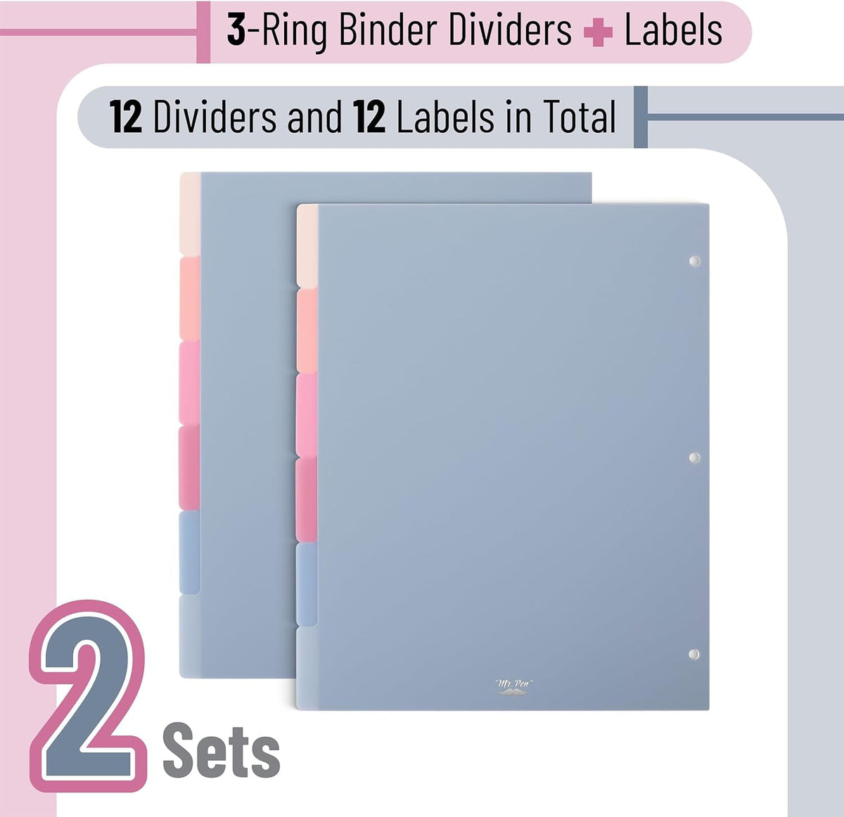 Mr. Pen- Binder Dividers, 6 Tab Dividers, Pack of 2 Sets (12 Dividers Total), Dividers, Plastic Dividers for 3 Ring Binder