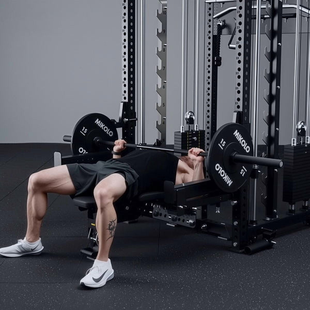 Mikolo Anubis-2.0 Smith Machine with Weight Stack, 3“×3” All-in-One Power Cage with LAT Pulldown & Cable Crossover, 3200LBS Multi-Function Trainer with Aluminum Pulley System for Fitness Home Gym