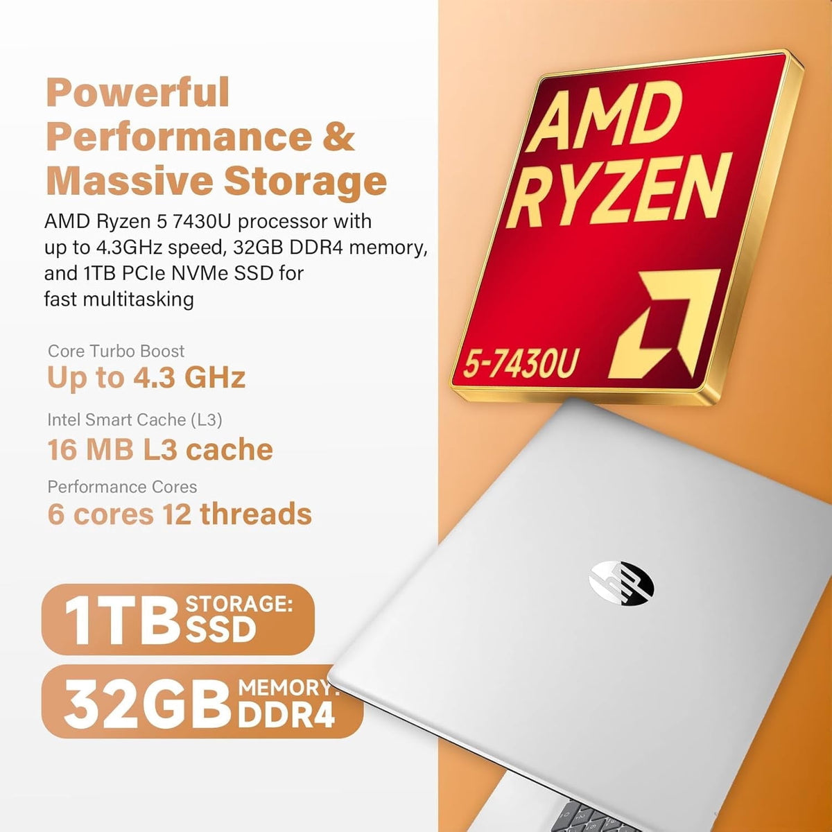 HP 17 Business Computer Laptop 2026, 17.3" HD+ Touchscreen Display, AMD Ryzen 5 7430U, Copilot AI, Backlit Keyboard, Wi-Fi 6, Fast Charge, Windows 11 Pro (8GB RAM | 256GB SSD)