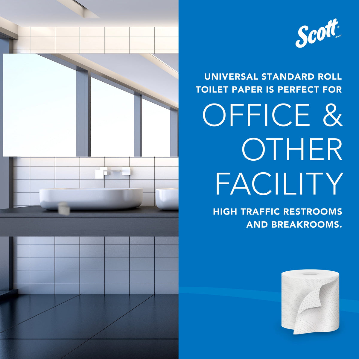 Scott® Professional 100% Recycled Fiber Standard Roll Toilet Paper, Bulk (13217), Elevated Design, 2-Ply, Individual Wrap (80 Rolls, 473 Sheets Each)