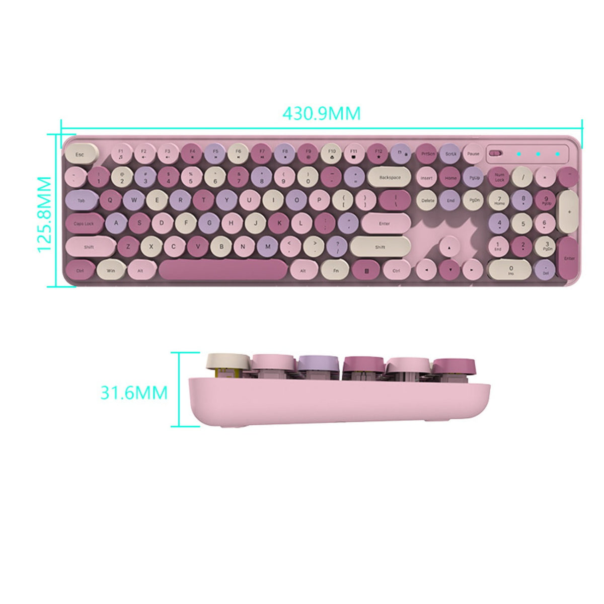 105 Keys Wireless Keyboard and Mouse Set, 2.4G Ergonomic Retro Round Keycaps, Silent Click, 6-Button Mouse, 3-Level DPI, Foldable Stand, Non-Slip, for PC/Laptop