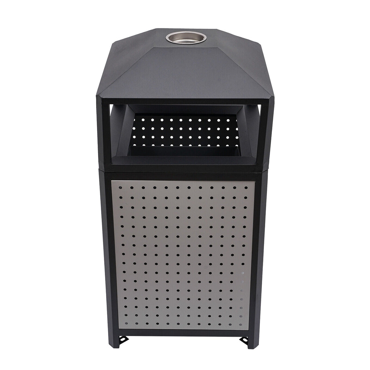 38-Gallon Outdoor Trash Can with Build-in Ashtray Industrial Waste Trash Can Waste Container Stainless Steel Industrial Durable Trash Can