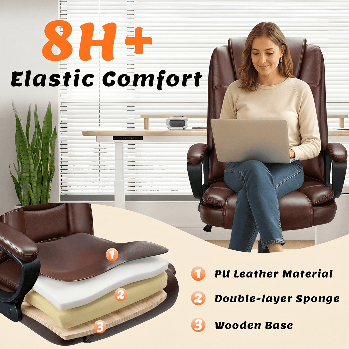 Waleaf Home Office Chair, 400LBS 8Hours Heavy Duty Design, Ergonomic High Back Cushion Lumbar Back Support, Computer Desk Chair, Big and Tall Chair for Work