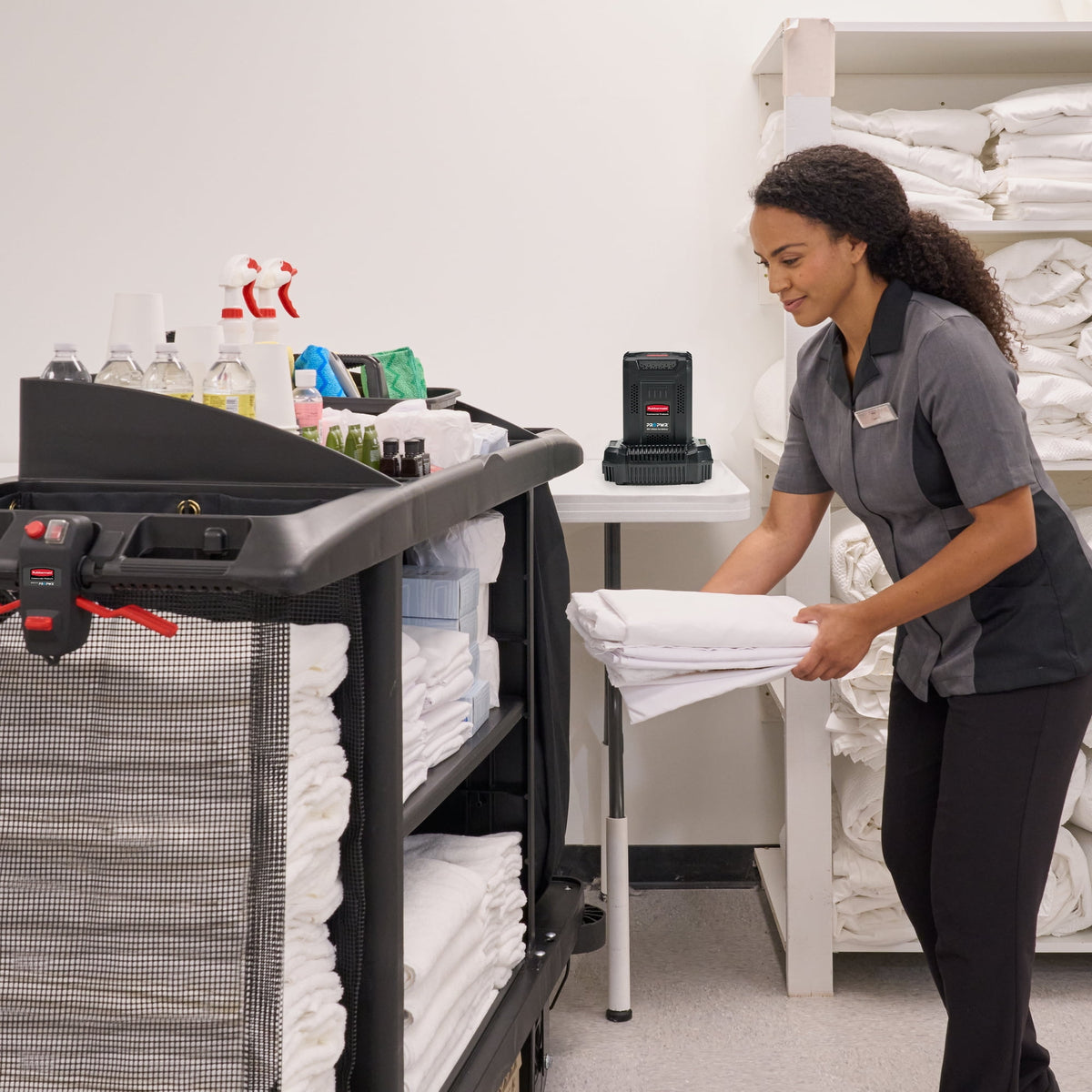 Rubbermaid Commercial Executive Full-Size Housekeeping Cart with Adjustable Shelves and Durable Wheels, Black