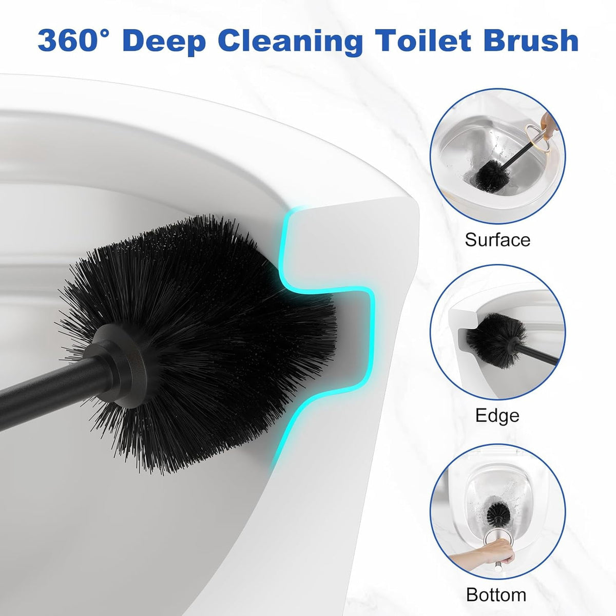 Black Toilet Brush and Holder，Extra Long Handled Black Toilet Brush for Bathroom，Stainless Steel Heavy Duty Toilet Bowl Brush,Deep Cleaning Modern Toilet Cleaner Brush -Space Saving