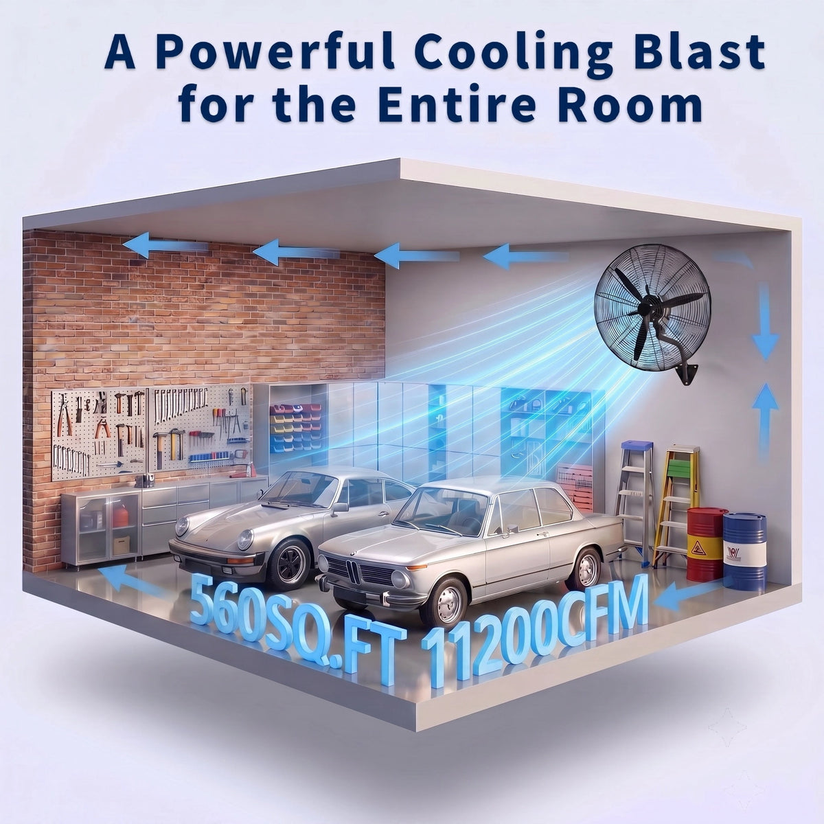 YXSC 30 Inch Industrial Wall Mount Fan, 11200 CFM High Velocity Oscillating Commercial Fan, 3-Speed Heavy Duty Metal Garage Warehouse Workshop Fan with Adjustable Tilt, 120W Motor, Black