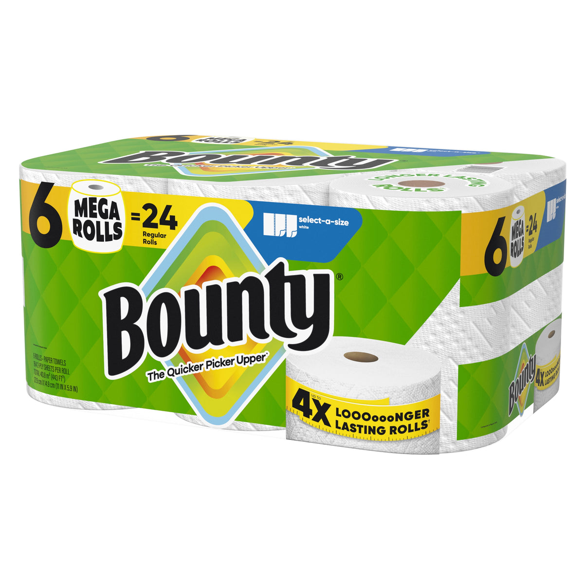 Bounty Paper Towels Select-A-Size White, 6 Mega Rolls, 164 Sheets per Roll