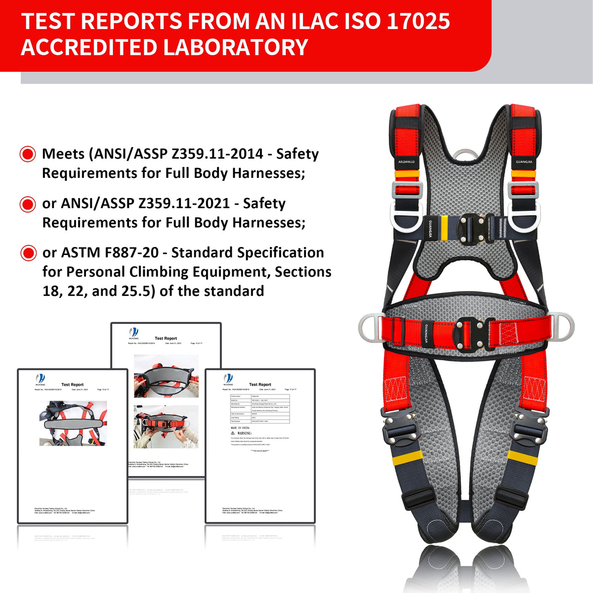 Fall Arrest Safety Harnesses Full Body Protection Red Roofing Harness Construction Harness 5 Point Adjustment Harness Back Padded,arneses de seguridad para construcción ANSI/ASSP Compliant