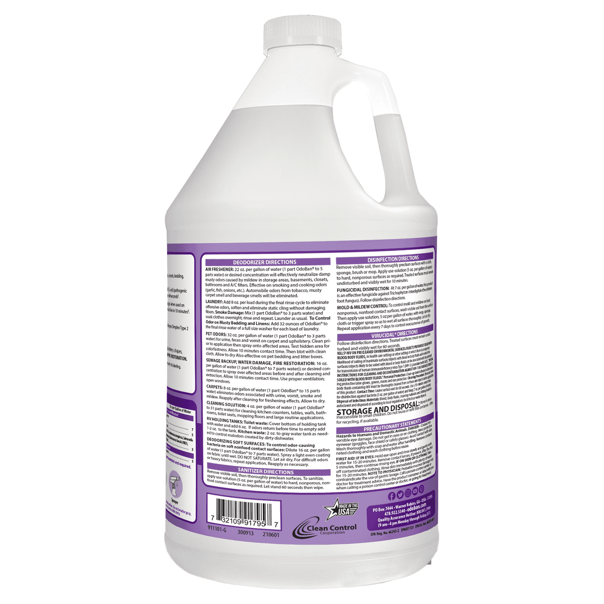 OdoBan Multipurpose Cleaner Concentrate, 2 Gal, Lavender Scent - Odor Eliminator, Disinfectant, Flood Fire Water Damage Restoration