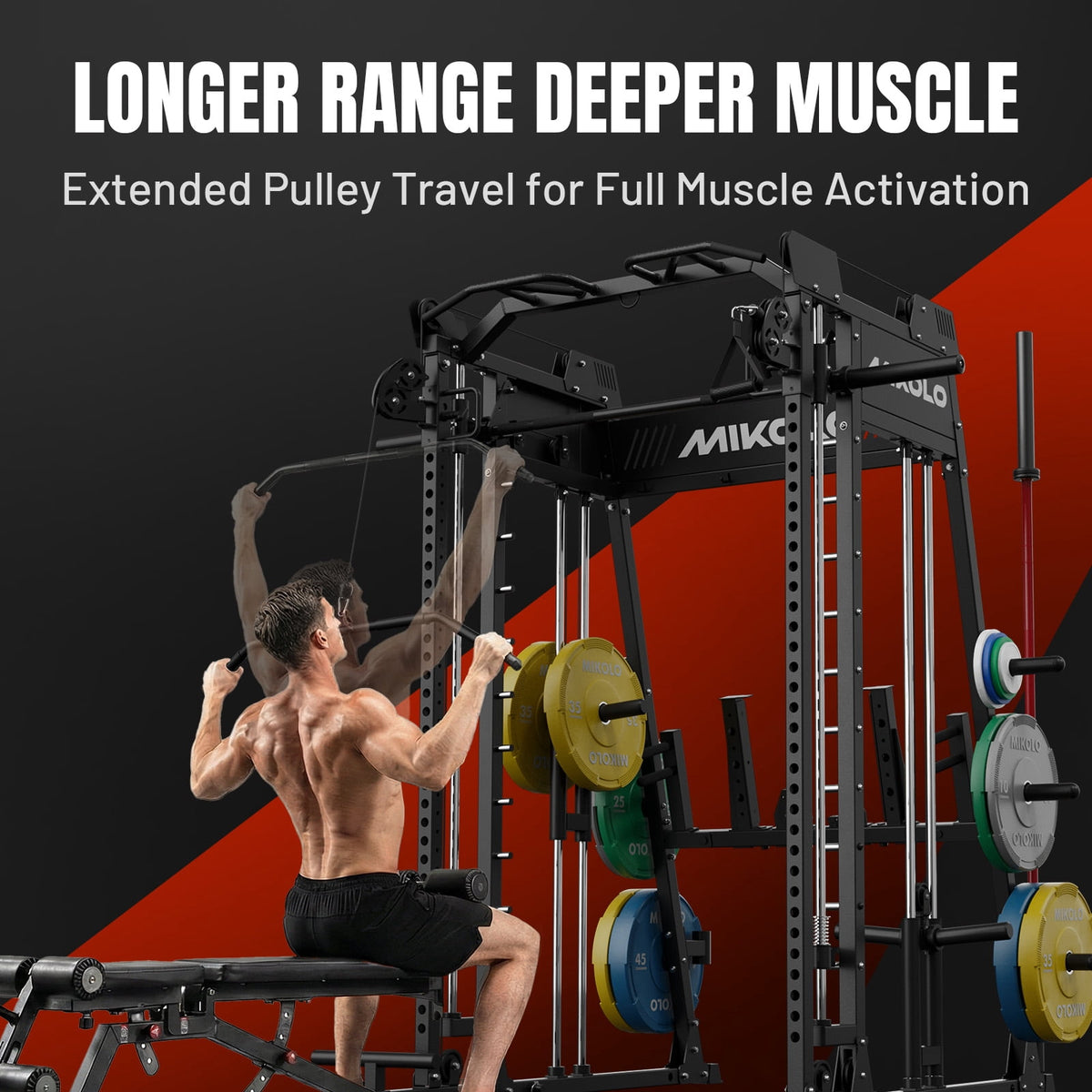 Mikolo M11 Smith Machine Home Gym, 2200LBS Power Rack with Functional Trainer, Cable Crossover, LAT Pulldown, Low Row, Landmine and Plate Storage for Full Body Strength Training