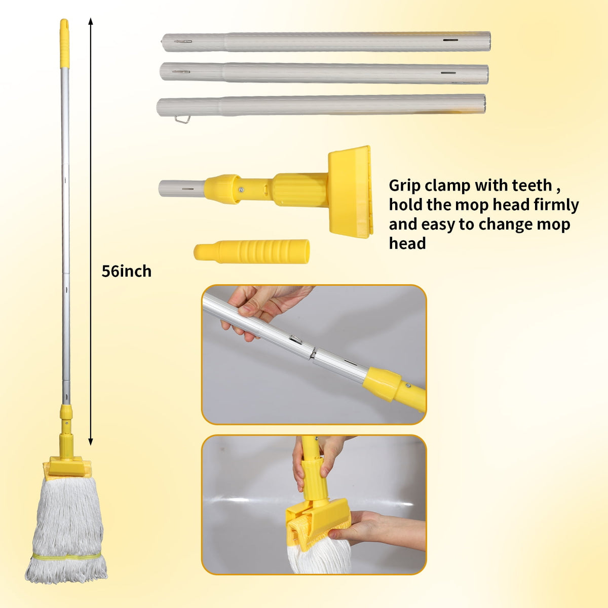 Midoneat Side Press Wringer Combo Commercial Floor Cleaning Rectangular Mop Bucket on Wheels, 22-Quart, Yellow,Add One Commercial Mop