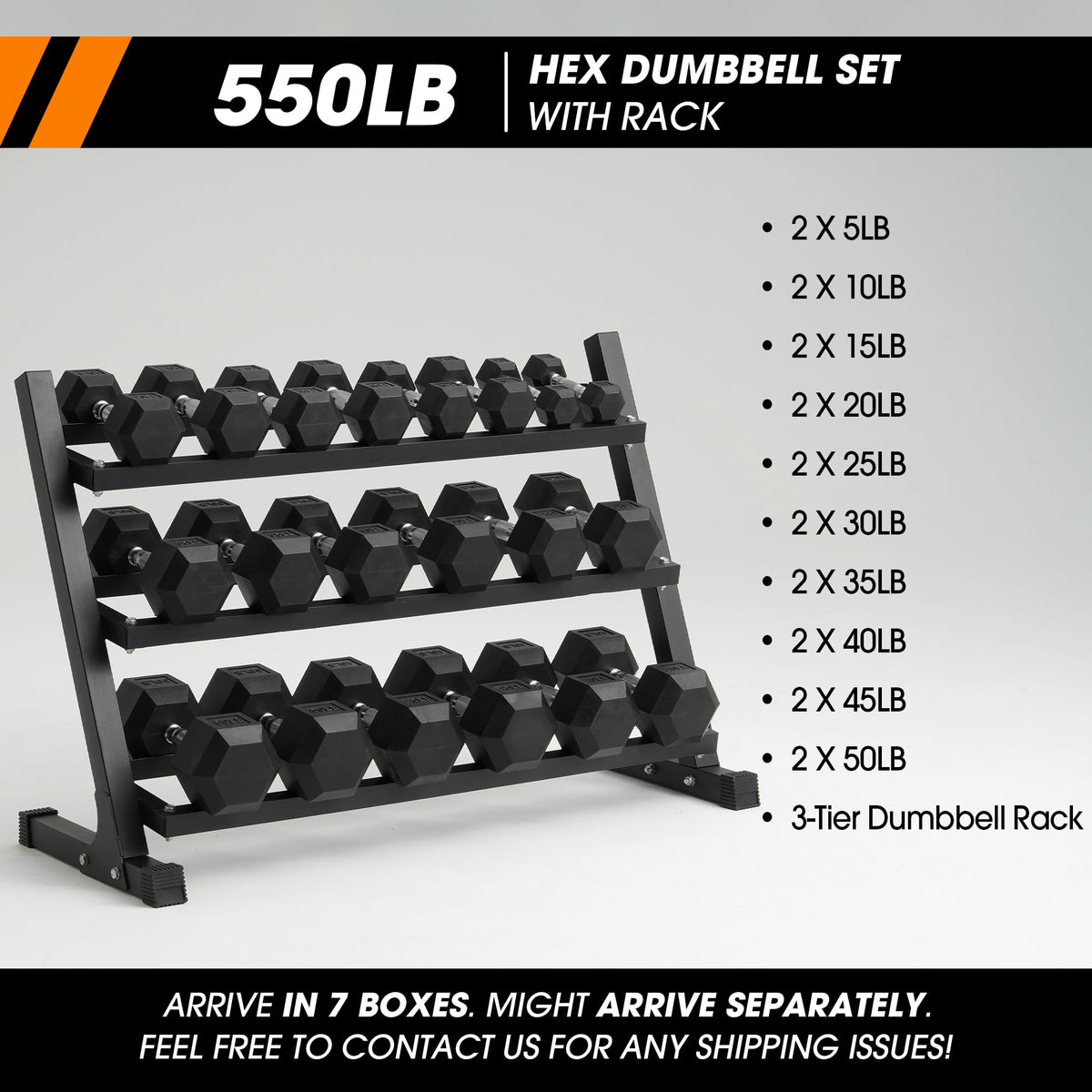 Mikolo Rubber Hex Dumbbell Set with Racks, Options in 550lbs, Strength Training Weight Set Home Gym