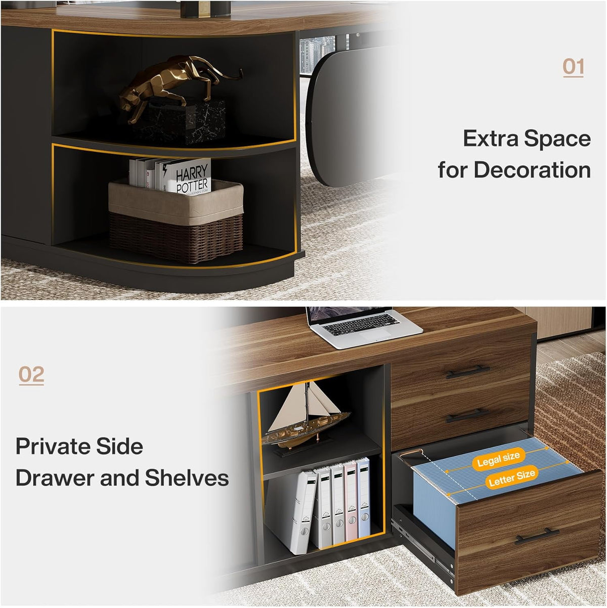 Finmind 80" L-Shaped Desk, Large Executive Office Desk with 55'' Drawers Cabinet