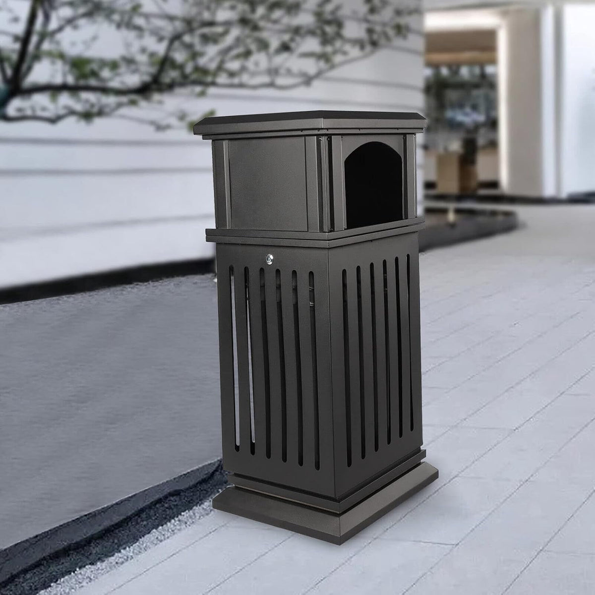 Trash Can with Lid, Large Commercial Garbage Waste for Yard Garage, Heavy Duty Industrial Waste Container (Dark Brown)