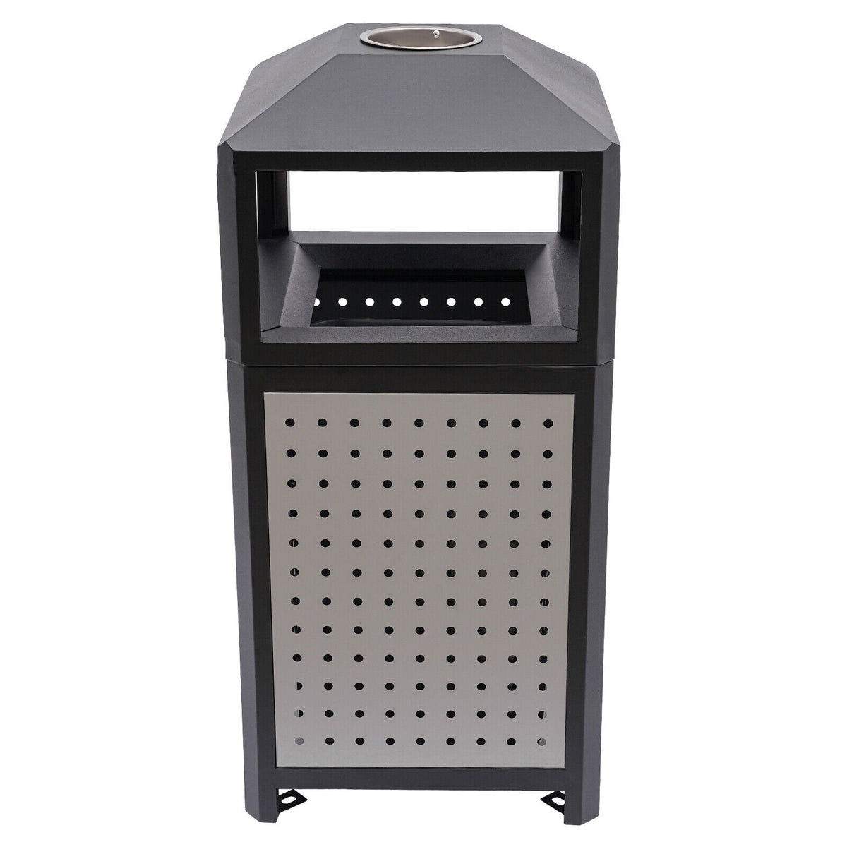 Industrial 15 Gallon Trash Can, Commercial Outdoor Waste Container Galvanized Steel Garbage Can for Indoor Outdoor Use, Grey Trash Receptacle Garbage Enclosure with Ashtray for Kitchen