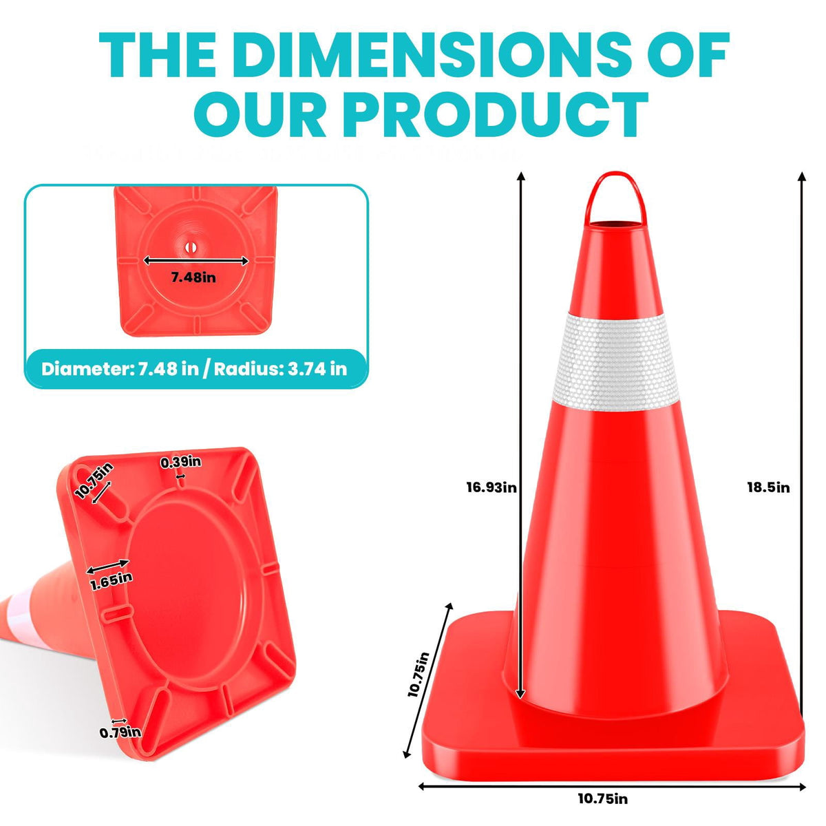 12 Cones Elements Cones PVC Material Safety Cones Traffic Cones, Reflective Collar Can Be Connected To A Chain High Resilience Impervious To Crushing, for Warehouse Parking Marking