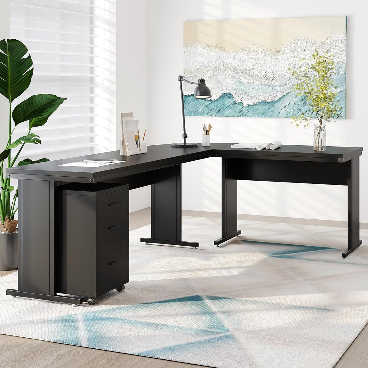 Tribesigns 83" L-Shaped Executive Desk, Large L Office Desk with 3-Drawer Mobile File Cabinet, Industrial Corner Computer Desk with Storage Drawers, Business Furniture Desk Workstation for Home Office