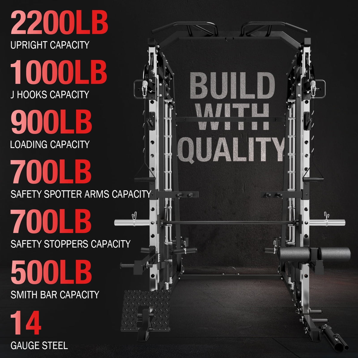 Mikolo Smith Machine Home Gym, 2200 lbs Power Rack Cage with Cable Crossover, Power Rack with 1200LB Capacity Adjustable Weight Bench and 230 lbs Weight Plate, Total Body Strength Training Equipment