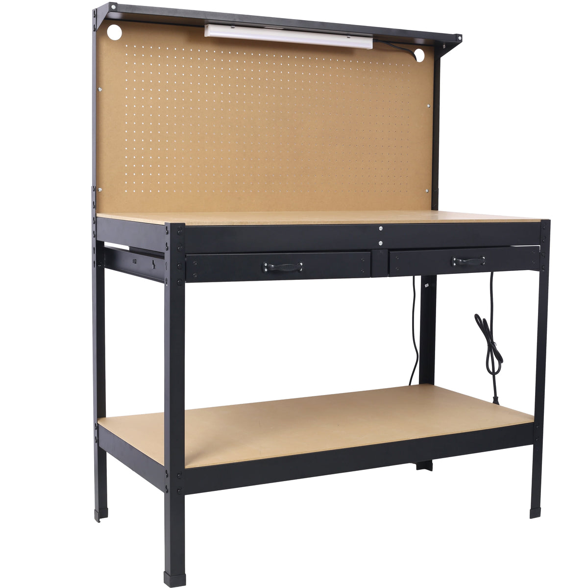 DUOSONG Steel Workbench Tool Storage Work Bench Workshop Tools Table W/Drawer And Peg Board ,4Xac Outlets 2Xusb Ports Black Steel Other