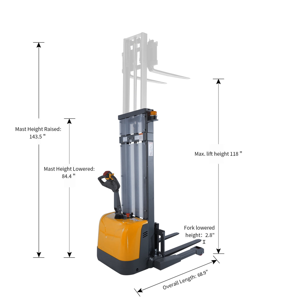 APOLLOLIFT 3300lbs Full Electric Pallet Stacker 118" Lifting Height Walkie Forklift