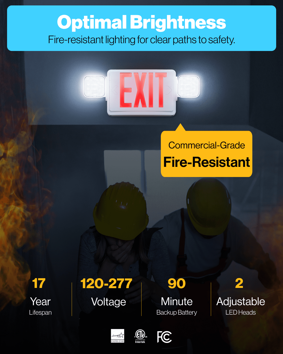 Sunco 6 Pack Red Exit Signs With Emergency Lights, Two Adjustable Square LED Lights, 94V-0 Fire Resistant, Backup Battery, 120-277V, Wall Or Ceiling Mount, Commercial Grade Double Sided UL