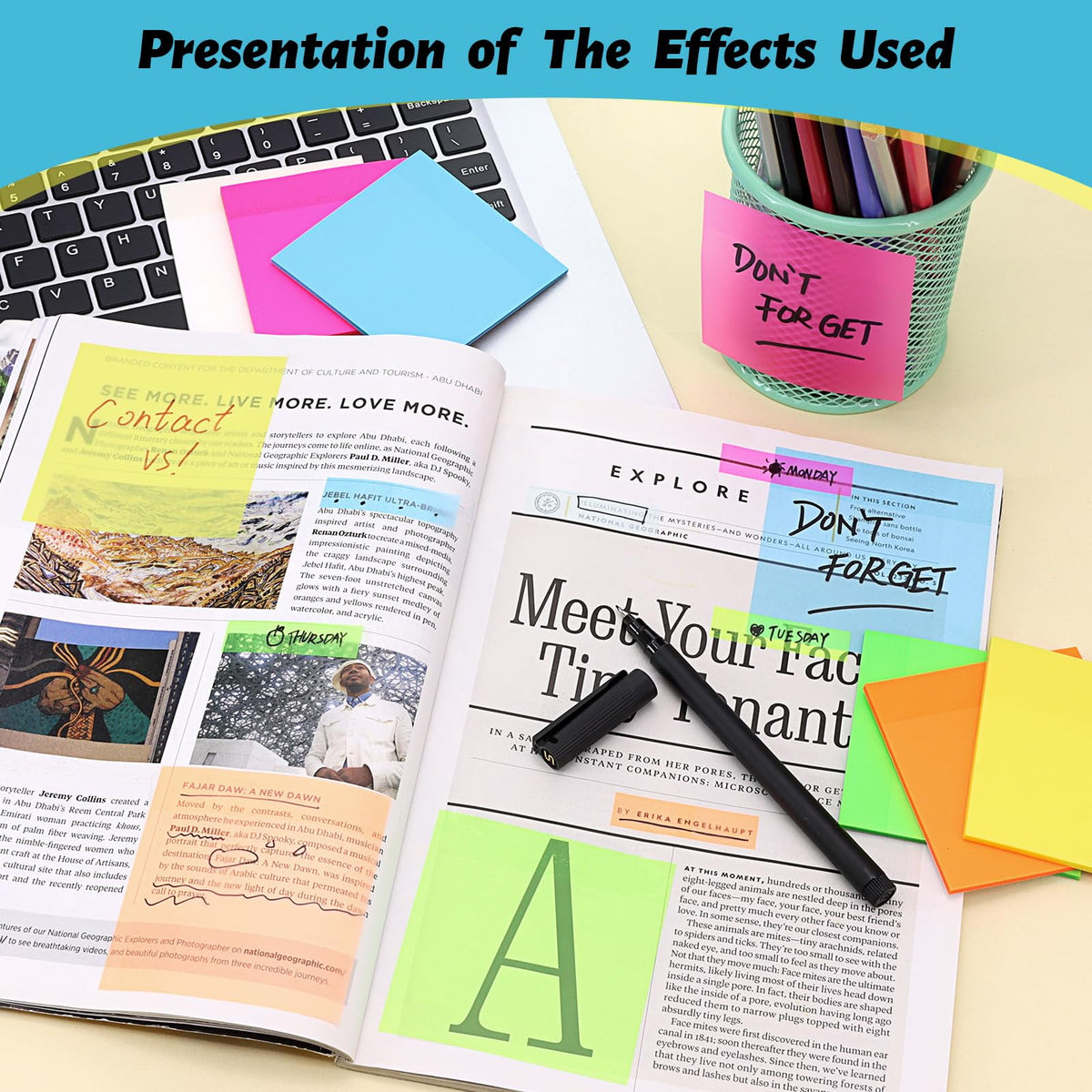 Dihmpor 800 Sheets(14Pads)Transparent Sticky Notes,Clear Sticky Notes,3" x 3" Translucent Sticky Notes Pads,See Through Sticky Notes for Book Annotation,Self-Adhesive and Colorful