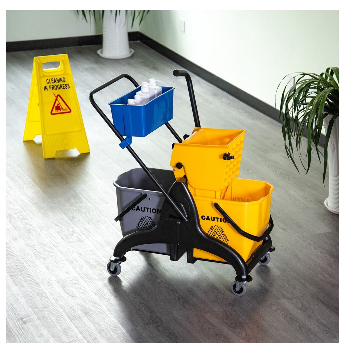 Mop Bucket with Wringer - 13.8 Gallon Commercial Mop Bucket Cart - Side Press Mop Bucket with Wheels - Heavy Duty Cleaning Bucket for Home, Office & Commercial Use