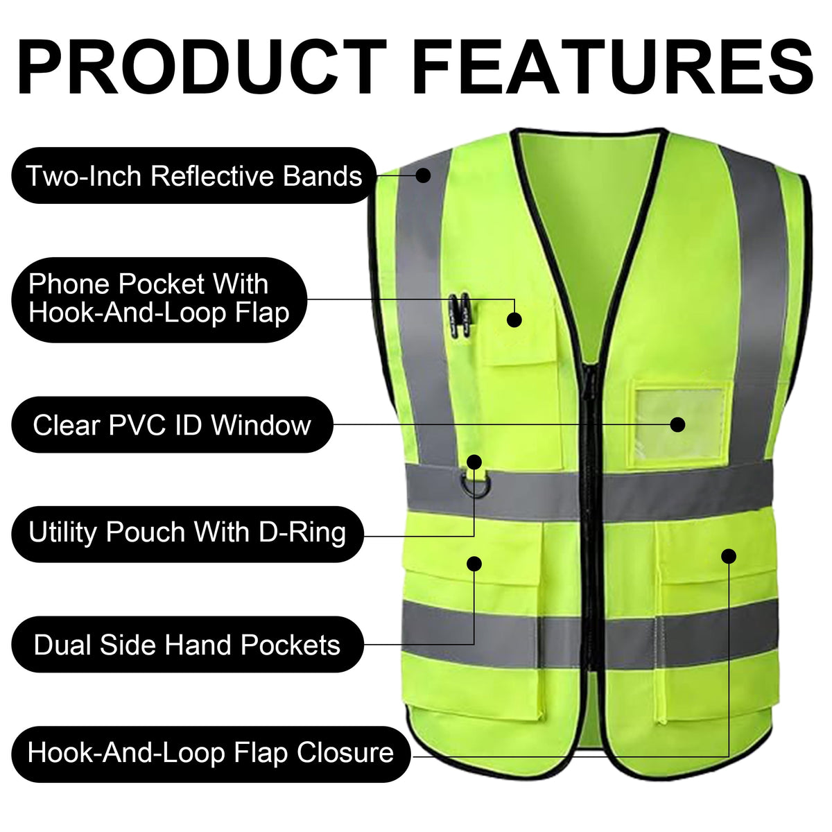 cyrico 2 Pack Safety Vests with Reflective Strips and 4 Reflective Arm Bands, High Visibility Zipper Front Vests for Men and Women, Suitable for Running, Cycling, Walking, Outdoor Activities