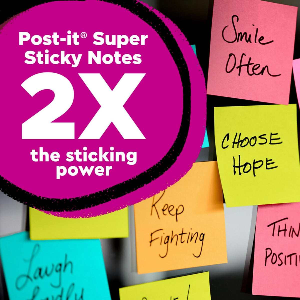 Post-it Super Sticky Notes, 1-7/8 in x 1-7/8 in, 18 Pads, 90 Sheets/Pad, 2x the Sticking Power, Supernova Neons Collecti