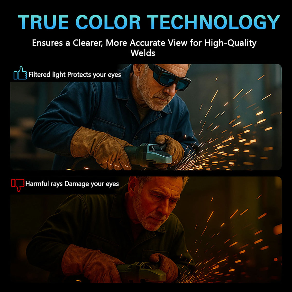 True Color Auto Darkening Welding Goggles with PC Lens, Solar Powered Welder Safety Glasses with Replacement Lenses Protective Eyewear