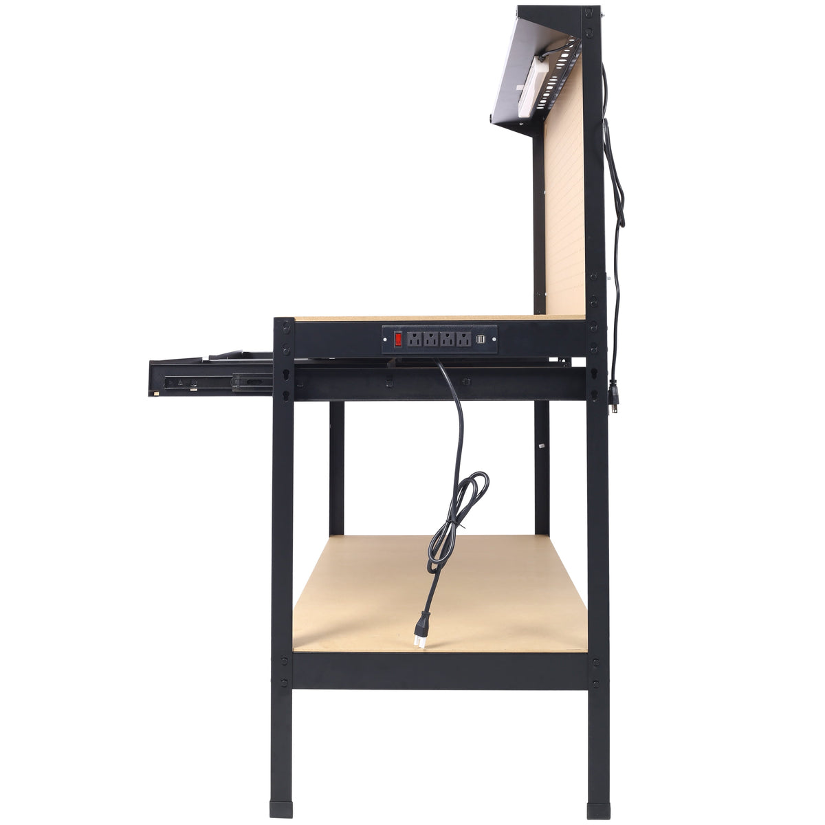 DUOSONG Steel Workbench Tool Storage Work Bench Workshop Tools Table W/Drawer And Peg Board ,4Xac Outlets 2Xusb Ports Black Steel Other