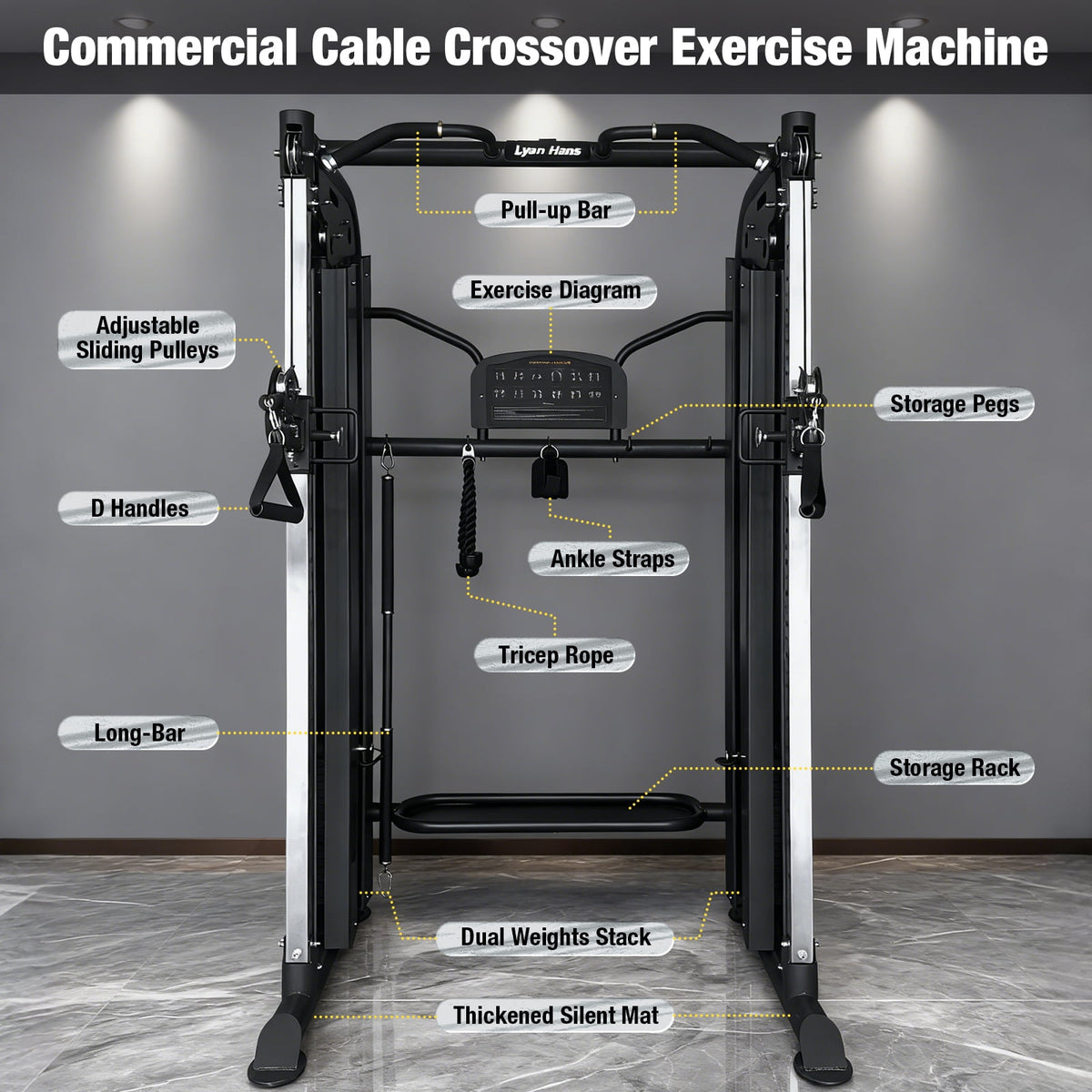 Commercial Functional Trainer Cable Machine, Multifunctional Cable Crossover Exercise Machine, All in One Home Gym System, Compact Fitness Equipment Set, Workout Weight Machine for Strength Training
