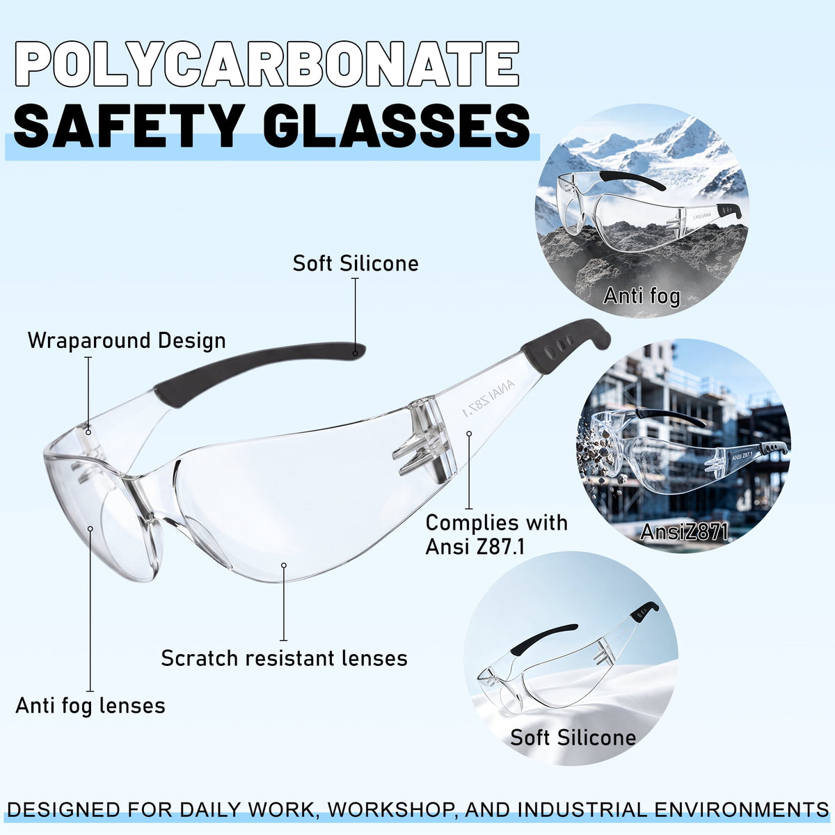 Salfboy Safety Glasses ANSI Z87.1 Anti Fog Clear Lens Safety Glasses for Men Women, Impact Resistant Scratch Resistant Protective Eyewear for Work,30 Pack