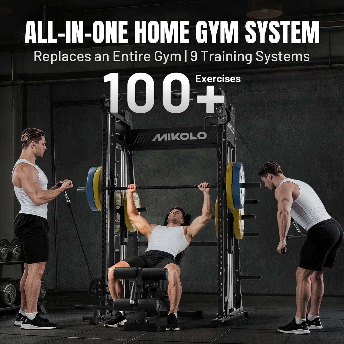Mikolo M11 Smith Machine Home Gym, 2200LBS Power Rack with Functional Trainer, Cable Crossover, LAT Pulldown, Low Row, Landmine and Plate Storage for Full Body Strength Training