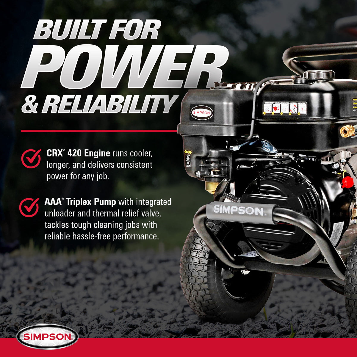 4400 Psi at 4.0 GPM CRX®420 with AAA® Triplex Plunger Pump Cold Water Professional Gas Pressure Washer