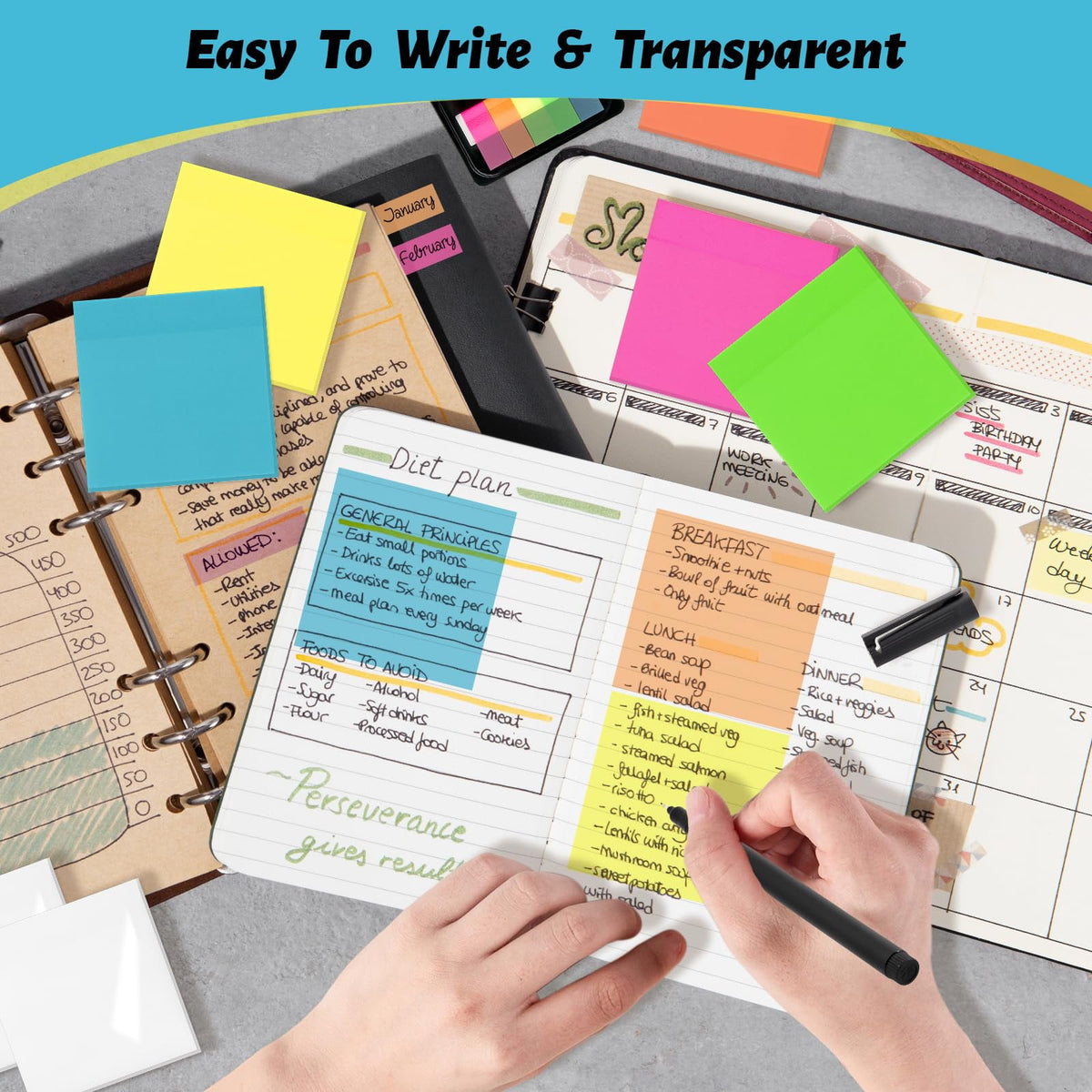 Dihmpor 800 Sheets(14Pads)Transparent Sticky Notes,Clear Sticky Notes,3" x 3" Translucent Sticky Notes Pads,See Through Sticky Notes for Book Annotation,Self-Adhesive and Colorful