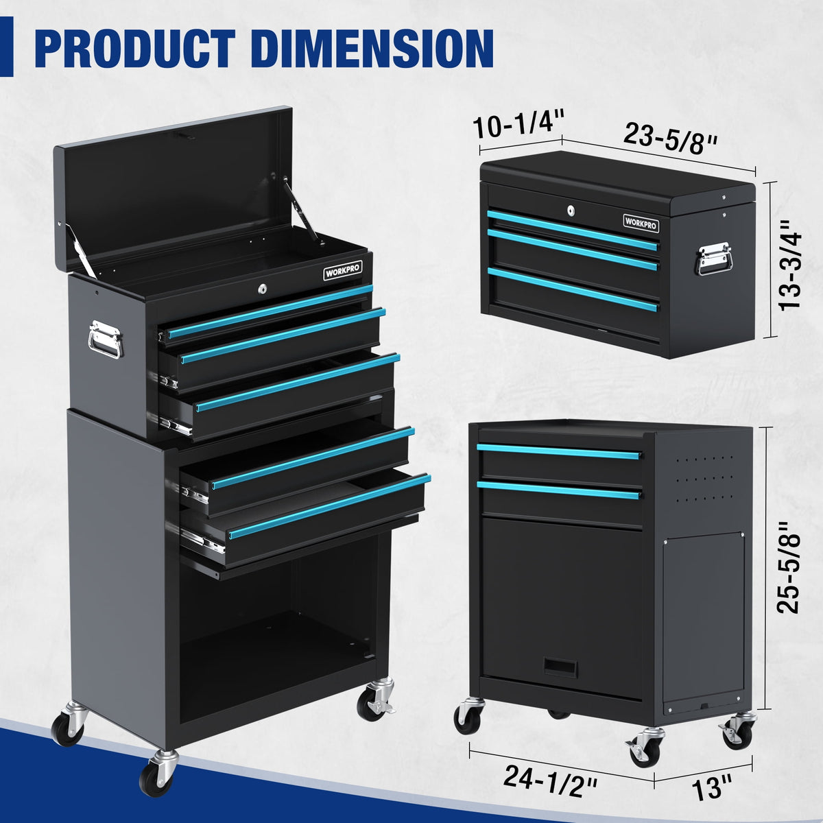WORKPRO 24.5 inch 5-Drawer Rolling Tool Chest, Sliding Metal Drawer Rolling Tool Storage Cabinet, Removable Toolbox Organizer for Workshop, Garage