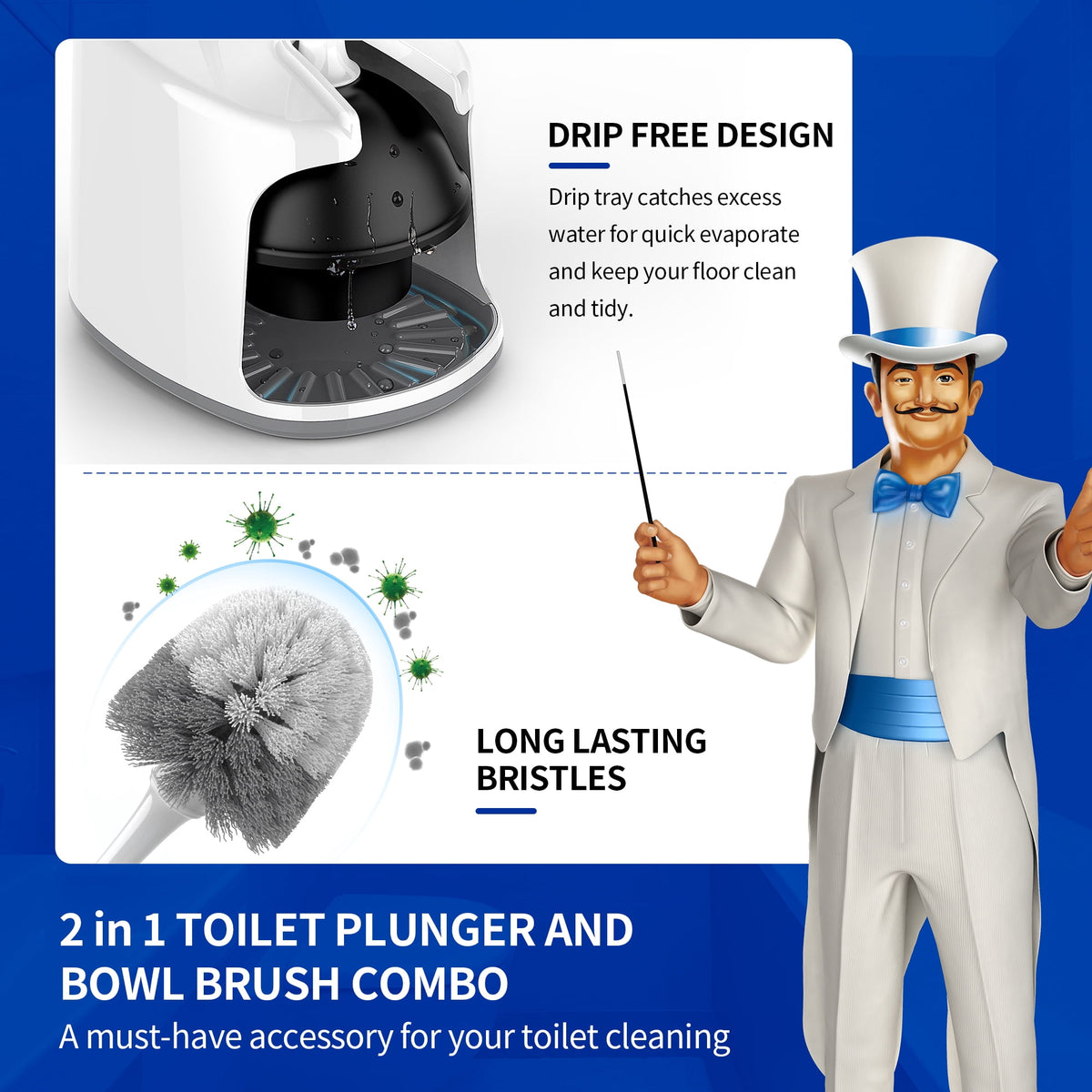 MR.SIGA Toilet Plunger and Bowl Brush Set with Holder, Bathroom Cleaning ,White,1 Set,for Adult