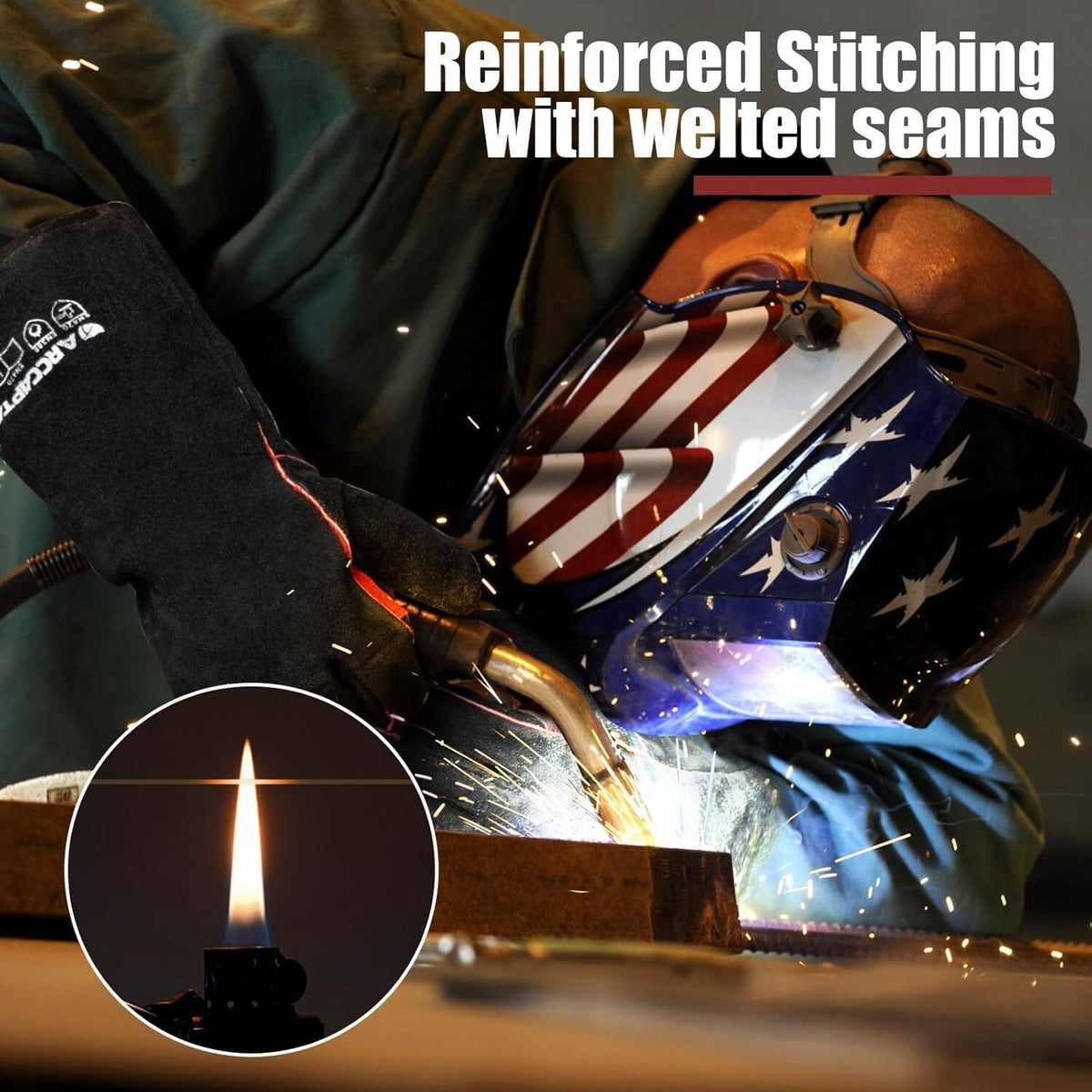 ARCCAPTAIN Leather Forge Welding Gloves, 16" Heat/Fire Resistant, for Stick/MIG/TIG/Forge/BBQ/Grill/Fireplace, Cowhide, 662°F Rating