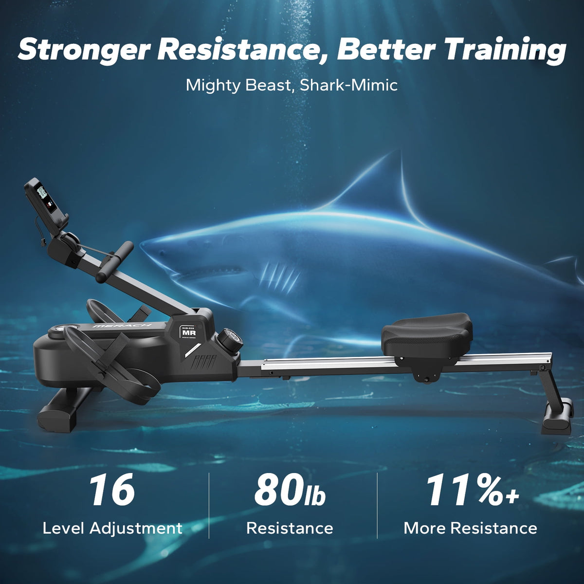 MERACH Magnetic Rowing Machine with 16 Levels, 350 lbs Weight Capacity, Silent Operation, Bluetooth App Support for Full-Body Home Fitness & Weight Loss