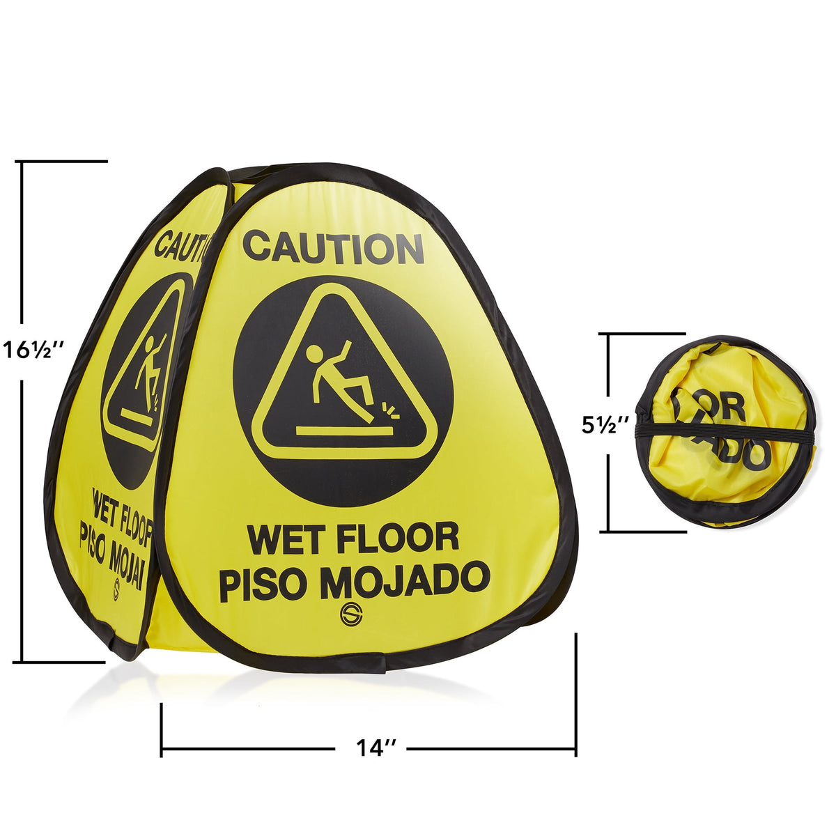 Dryser 6-Pack 16" Pop-up Caution Wet Floor Signs - Yellow 4-Sided English/Spanish Warnings