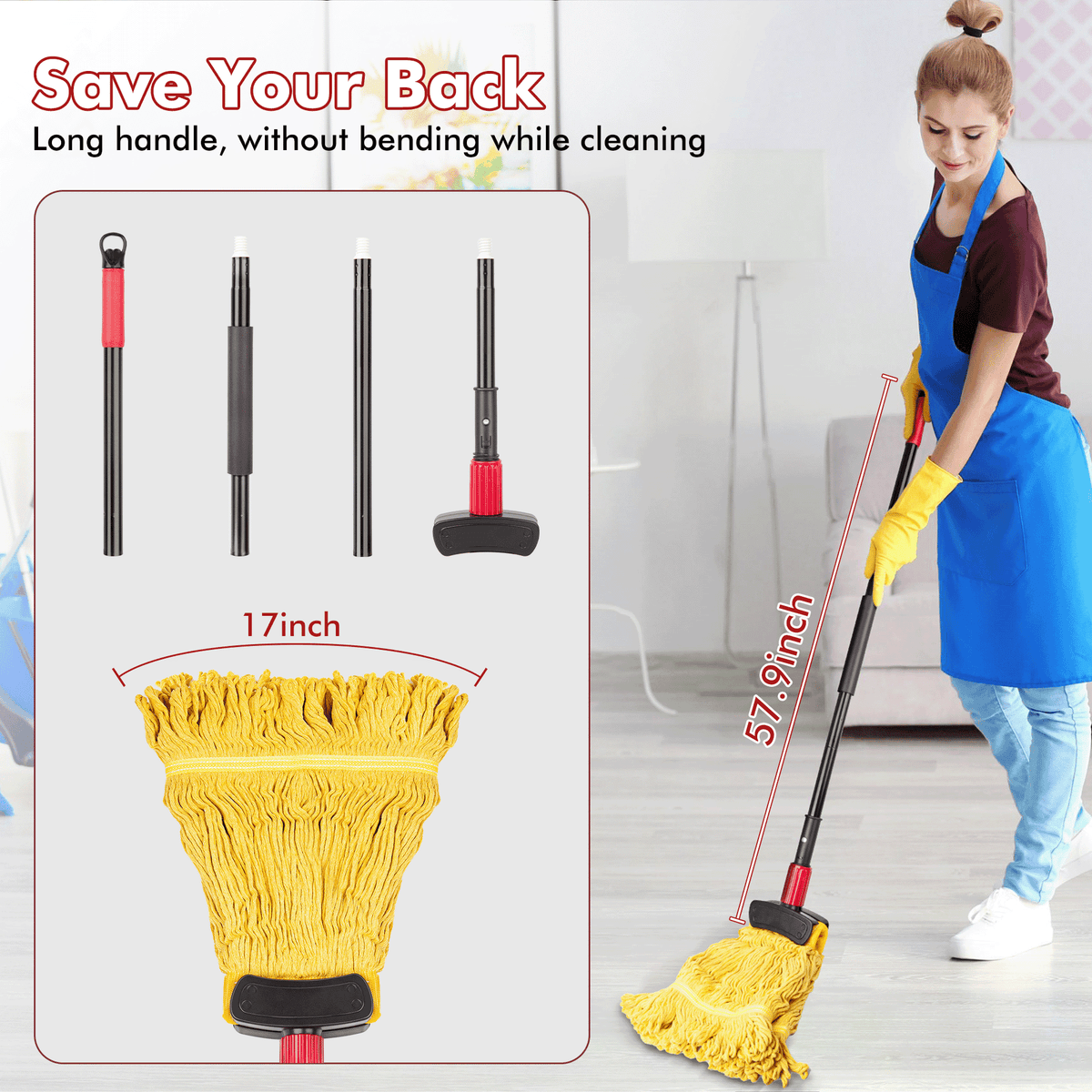 SUGARDAY Commercial Mop for floors Looped-End String Wet Heavy Duty Industrial Wet Mop