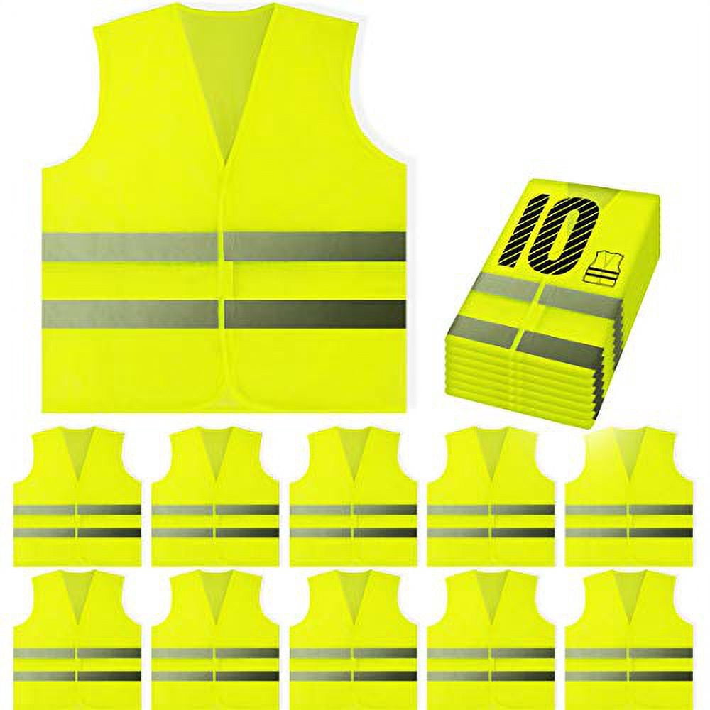 PeerBasics Safety Vests 10 Pack - Yellow Reflective High Visibility, Hi Vis Silver Strip, Men Women, Work, Runner, Surveyor, Volunteer, Crossing Guard, Road, Construction, Neon (Mesh, 10) 10 Yellow