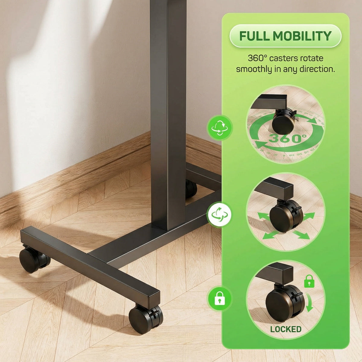 CHITOOMA Mobile Standing Desk, Height Adjustable Computer Escritorios Rolling Desk with 4 Lockable Wheels for Home Office, Walnut