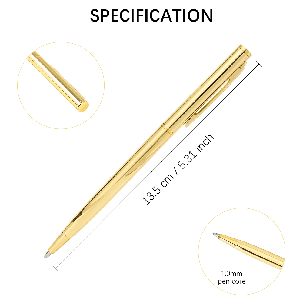 12 Pcs Gold Metal Slim Ballpoint Pens Bulk Retractable Metallic Black Ink 1 mm Medium Point Smooth Writing Pens for Wedding Business Office