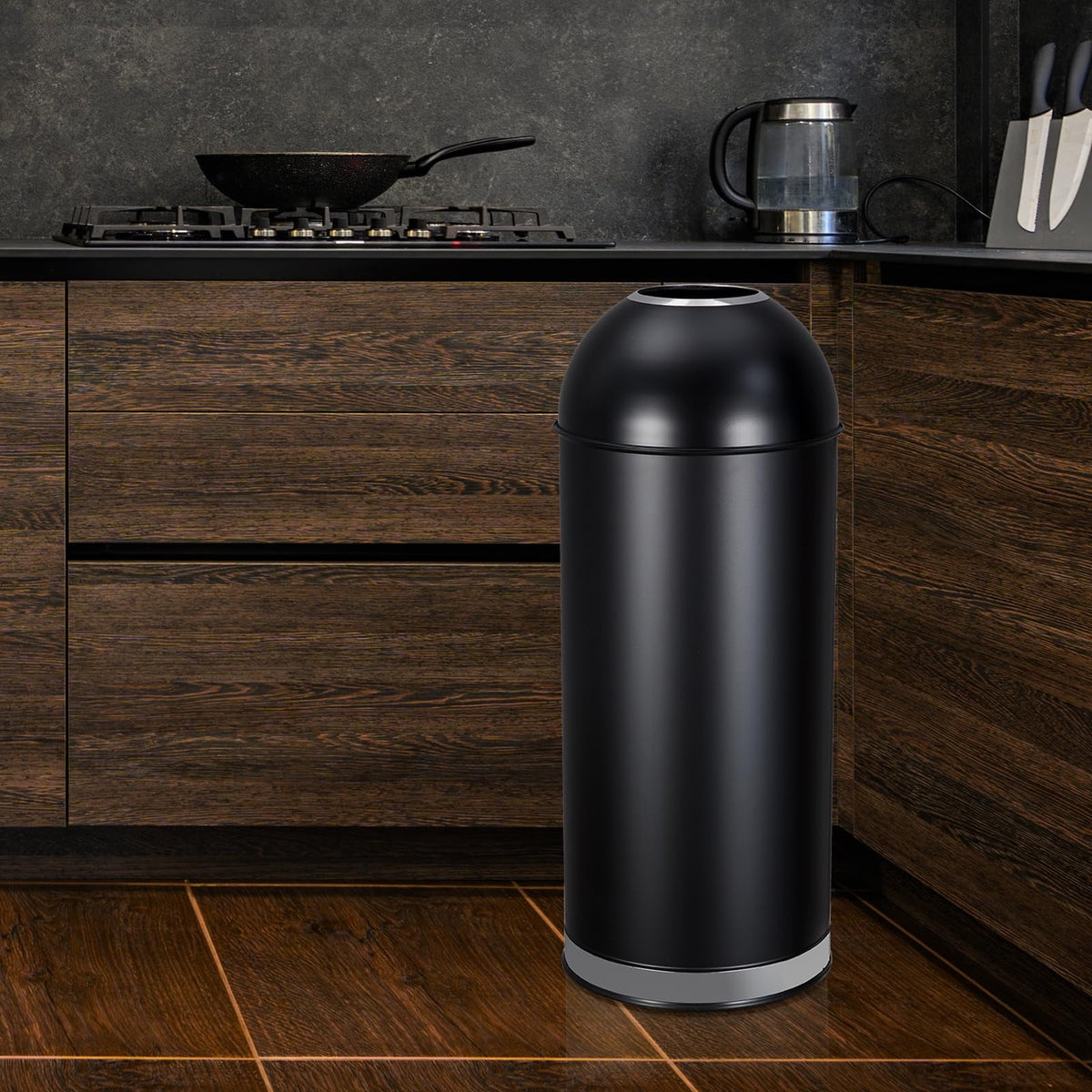 Huisuilinss 17 Gallon Trash Can,Black Open Top Trash Can,Commercial Stainless Steel Industrial Waste Basket Container, Metallic Black Large Garbage Enclosure for Home, Office, Restaurant, Restroom